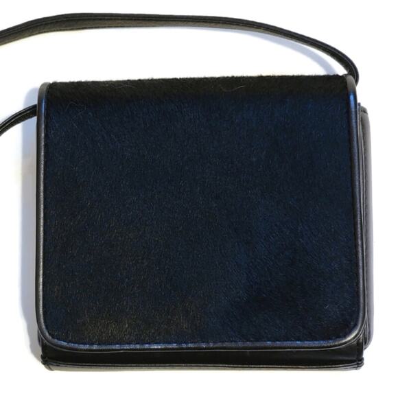 Nicole Miller Faux Fur Adjustable Strap Black Shoulder Clutch Small Purse OS - Picture 1 of 12